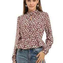 Allegra K Women's Vintage Blouse Keyhole Puff Sleeve Floral Peplum Top
