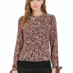 Allegra K Women's Self Tie Long Sleeve Shirt Vintage Floral Cuff Bohemian Pleated Neck Blouse Top 11 Allegra K Women's Self Tie Long Sleeve Shirt Vintage Floral Cuff Bohemian Pleated Neck Blouse Top