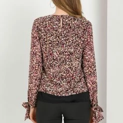 Allegra K Women's Self Tie Long Sleeve Shirt Vintage Floral Cuff Bohemian Pleated Neck Blouse Top 14 Allegra K Women's Self Tie Long Sleeve Shirt Vintage Floral Cuff Bohemian Pleated Neck Blouse Top