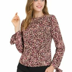 Allegra K Women's Self Tie Long Sleeve Shirt Vintage Floral Cuff Bohemian Pleated Neck Blouse Top 10 Allegra K Women's Self Tie Long Sleeve Shirt Vintage Floral Cuff Bohemian Pleated Neck Blouse Top