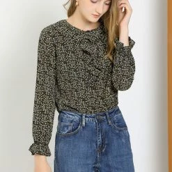 Allegra K Women's Ruffle Neck Long Puff Sleeve Ditsy Floral Shirt Blouse 12 Allegra K Women's Ruffle Neck Long Puff Sleeve Ditsy Floral Shirt Blouse