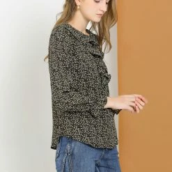 Allegra K Women's Ruffle Neck Long Puff Sleeve Ditsy Floral Shirt Blouse 13 Allegra K Women's Ruffle Neck Long Puff Sleeve Ditsy Floral Shirt Blouse