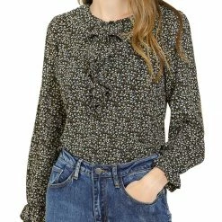 Allegra K Women's Ruffle Neck Long Puff Sleeve Ditsy Floral Shirt Blouse 10 Allegra K Women's Ruffle Neck Long Puff Sleeve Ditsy Floral Shirt Blouse