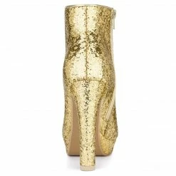 Allegra K Shoes Women's Glitter Platform Chunky Heeled Open Toe Heel Ankle Boots