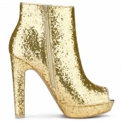 Allegra K Shoes Women's Glitter Platform Chunky Heeled Open Toe Heel Ankle Boots