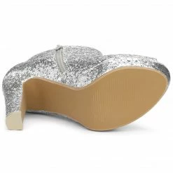 Allegra K Shoes Women's Glitter Platform Chunky Heeled Open Toe Heel Ankle Boots