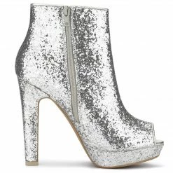Allegra K Shoes Women's Glitter Platform Chunky Heeled Open Toe Heel Ankle Boots