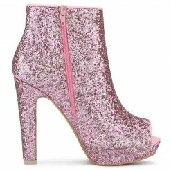 Allegra K Shoes Women's Glitter Platform Chunky Heeled Open Toe Heel Ankle Boots