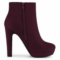 Allegra K Shoes Women's Round Toe High Chunky Heel Platform Ankle Boots