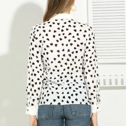 Allegra K Women's Casual Heart Print Button Up Long Sleeves Shirt Tops