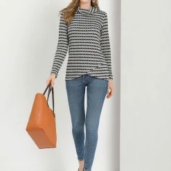 Allegra K Women's Floral Printed Knit Cowl Neck Long Sleeve Geometric Stretch Work Top Blouse