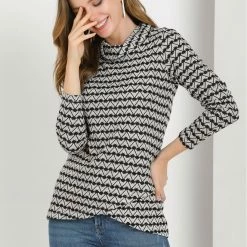 Allegra K Women's Floral Printed Knit Cowl Neck Long Sleeve Geometric Stretch Work Top Blouse