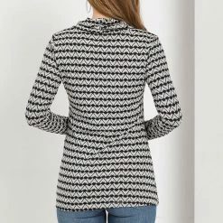 Allegra K Women's Floral Printed Knit Cowl Neck Long Sleeve Geometric Stretch Work Top Blouse