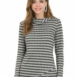 Allegra K Women's Floral Printed Knit Cowl Neck Long Sleeve Geometric Stretch Work Top Blouse