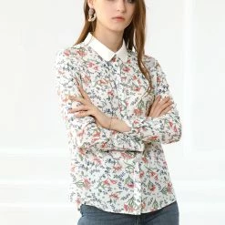 Allegra K Women's Floral Printed Button Down Shirt Contrast Collar Full Placket Long Sleeve Work Top Blouse 23 Allegra K Women's Floral Printed Button Down Shirt Contrast Collar Full Placket Long Sleeve Work Top Blouse