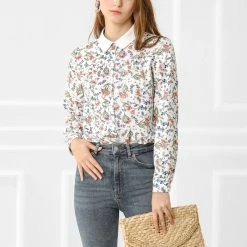 Allegra K Women's Floral Printed Button Down Shirt Contrast Collar Full Placket Long Sleeve Work Top Blouse 24 Allegra K Women's Floral Printed Button Down Shirt Contrast Collar Full Placket Long Sleeve Work Top Blouse