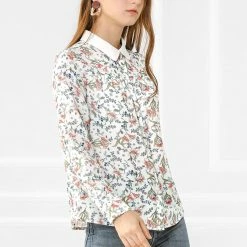 Allegra K Women's Floral Printed Button Down Shirt Contrast Collar Full Placket Long Sleeve Work Top Blouse 25 Allegra K Women's Floral Printed Button Down Shirt Contrast Collar Full Placket Long Sleeve Work Top Blouse
