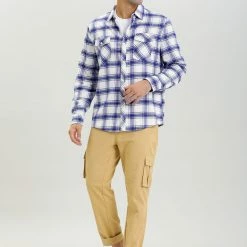 Allegra K C09 Men Long Sleeves Check Print Button Up Flannel Shirt