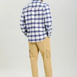 Allegra K C09 Men Long Sleeves Check Print Button Up Flannel Shirt