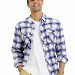 Allegra K C09 Men Long Sleeves Check Print Button Up Flannel Shirt