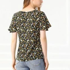 Allegra K Women's Floral Butterfly Short Sleeve Round Neck Casual Chiffon Blouse Tops