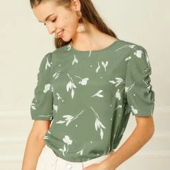 Allegra K Women's Floral Blouse Crew Neck Summer Casual Shirred Short Sleeve Top 59 Allegra K Women's Floral Blouse Crew Neck Summer Casual Shirred Short Sleeve Top