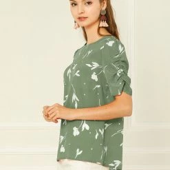 Allegra K Women's Floral Blouse Crew Neck Summer Casual Shirred Short Sleeve Top 61 Allegra K Women's Floral Blouse Crew Neck Summer Casual Shirred Short Sleeve Top