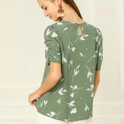 Allegra K Women's Floral Blouse Crew Neck Summer Casual Shirred Short Sleeve Top 62 Allegra K Women's Floral Blouse Crew Neck Summer Casual Shirred Short Sleeve Top