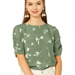 Allegra K Women's Floral Blouse Crew Neck Summer Casual Shirred Short Sleeve Top 58 Allegra K Women's Floral Blouse Crew Neck Summer Casual Shirred Short Sleeve Top