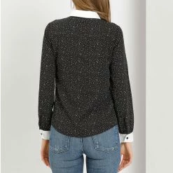 Allegra K Women's Dots Printed Point Collar Button Down Shirt Blouse