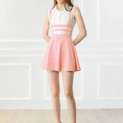 Allegra K Women Elastic Waist Cut Out A Line Mini Suspender Skirt Clothing
