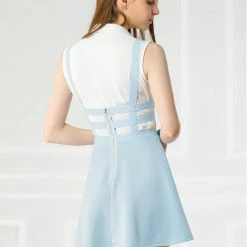 Allegra K Women Elastic Waist Cut Out A Line Mini Suspender Skirt Clothing