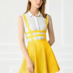 Allegra K Women Elastic Waist Cut Out A Line Mini Suspender Skirt Clothing