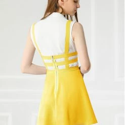 Allegra K Women Elastic Waist Cut Out A Line Mini Suspender Skirt Clothing