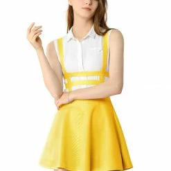 Allegra K Women Elastic Waist Cut Out A Line Mini Suspender Skirt Clothing