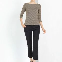 Allegra K Women's Work Office 3/4 Sleeve Boat Neck Houndstooth Top Blouse