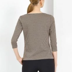 Allegra K Women's Work Office 3/4 Sleeve Boat Neck Houndstooth Top Blouse