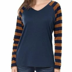 Allegra K Striped Long Raglan Sleeves V Neck Tee Shirt 57 Allegra K Striped Long Raglan Sleeves V Neck Tee Shirt