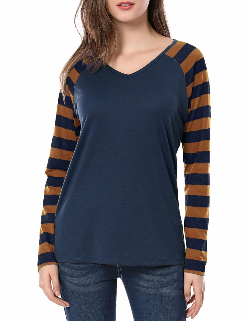 Allegra K Striped Long Raglan Sleeves V Neck Tee Shirt 12 Allegra K Striped Long Raglan Sleeves V Neck Tee Shirt