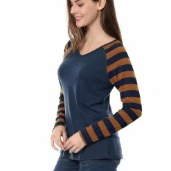 Allegra K Striped Long Raglan Sleeves V Neck Tee Shirt 59 Allegra K Striped Long Raglan Sleeves V Neck Tee Shirt