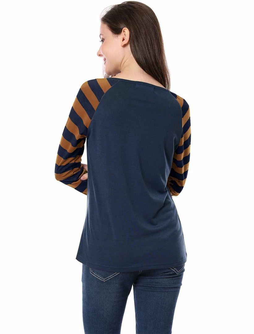 Allegra K Striped Long Raglan Sleeves V Neck Tee Shirt 15 Allegra K Striped Long Raglan Sleeves V Neck Tee Shirt