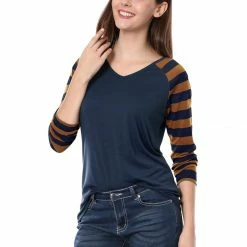 Allegra K Striped Long Raglan Sleeves V Neck Tee Shirt 56 Allegra K Striped Long Raglan Sleeves V Neck Tee Shirt