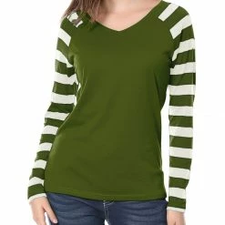 Allegra K Striped Long Raglan Sleeves V Neck Tee Shirt 50 Allegra K Striped Long Raglan Sleeves V Neck Tee Shirt