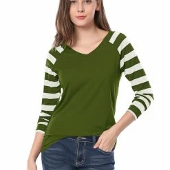 Allegra K Striped Long Raglan Sleeves V Neck Tee Shirt 51 Allegra K Striped Long Raglan Sleeves V Neck Tee Shirt