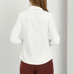 Allegra K Women's Elegant Ruffle Trim Button Up Long Sleeve Blouse