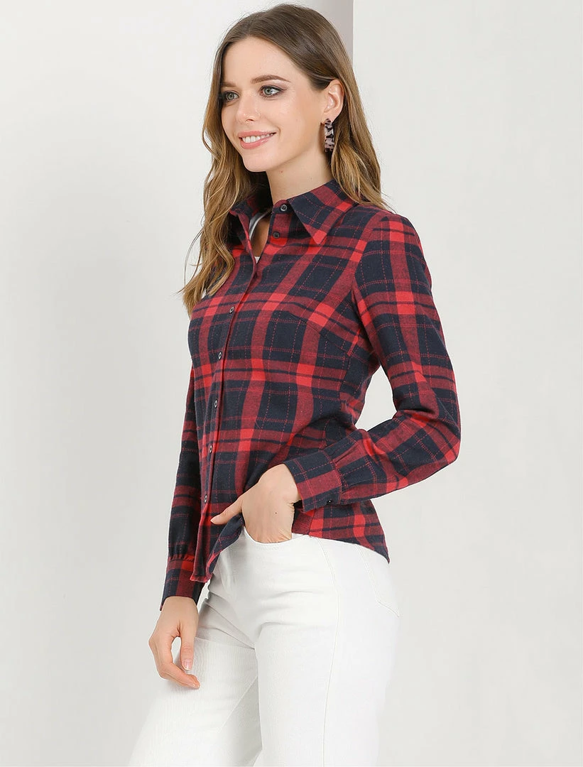 Allegra K Women's Button Down Collar Long Sleeve Top Plaid Shirt 7 Allegra K Women's Button Down Collar Long Sleeve Top Plaid Shirt