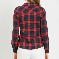 Allegra K Women's Button Down Collar Long Sleeve Top Plaid Shirt 14 Allegra K Women's Button Down Collar Long Sleeve Top Plaid Shirt