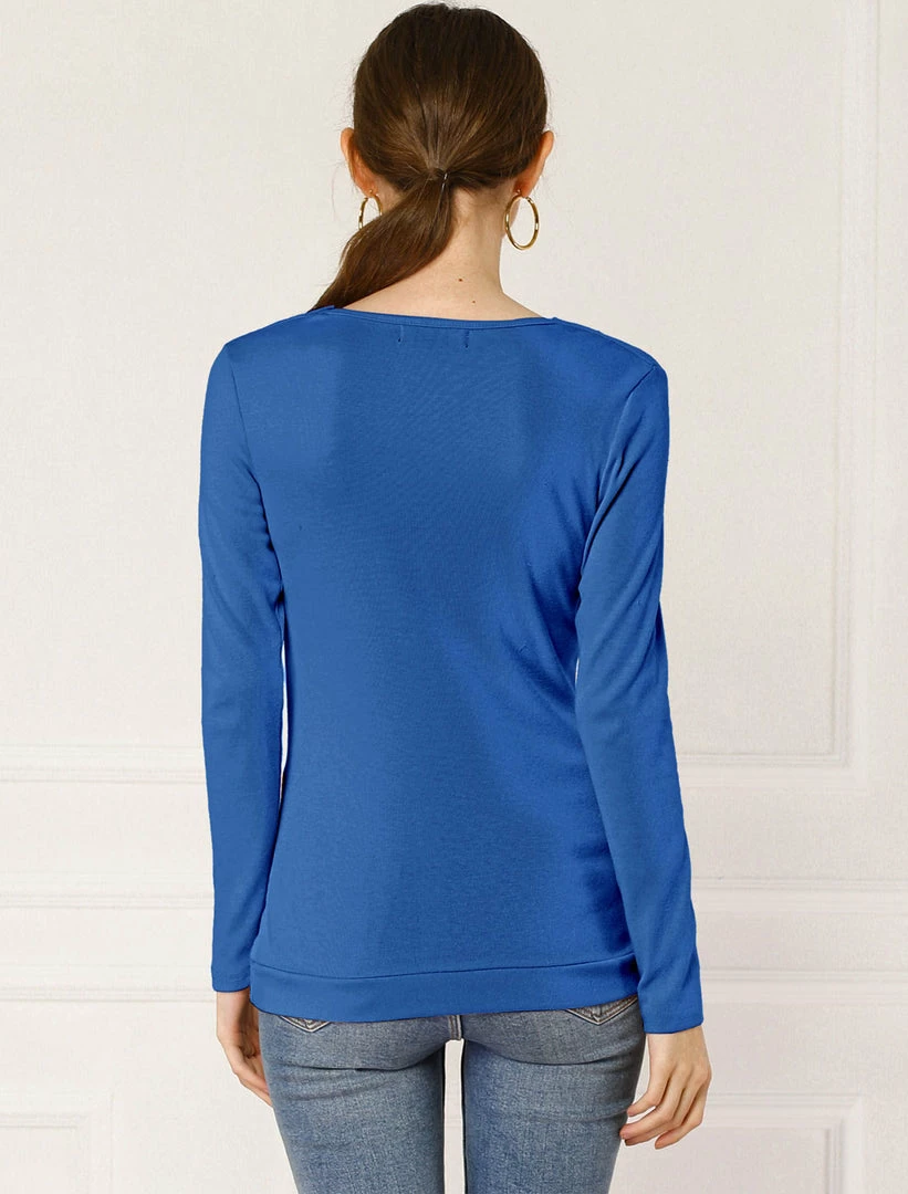 Women Allegra K Cowl Neck Long Sleeves Buttons Decor Ruched Top 38 Women Allegra K Cowl Neck Long Sleeves Buttons Decor Ruched Top