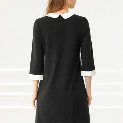 Allegra K Women's Peter Pan Collar Dresses Casual Half Sleeves Knit Doll Collared Dress