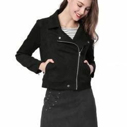 Allegra K Faux Suede Short Jacket With Revere Collar Clothing